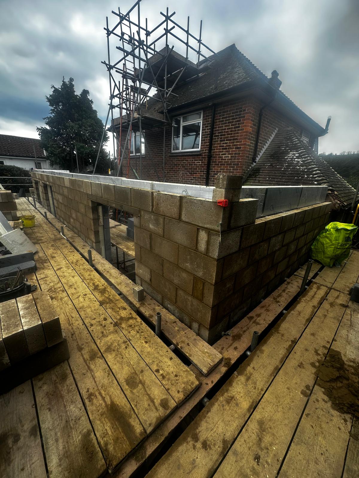 Blockwork progress on two-storey extension