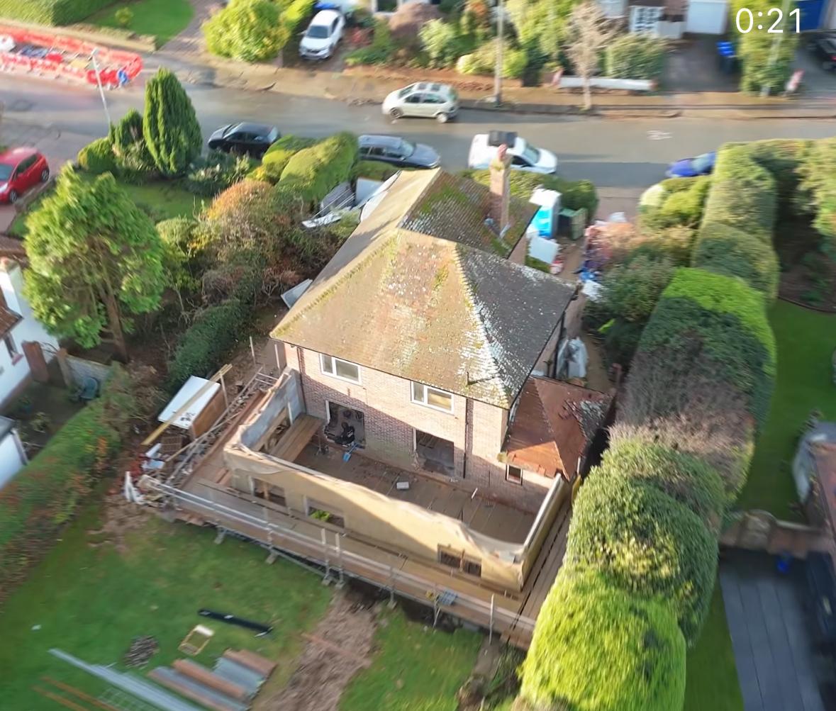 Aerial view of live extension build