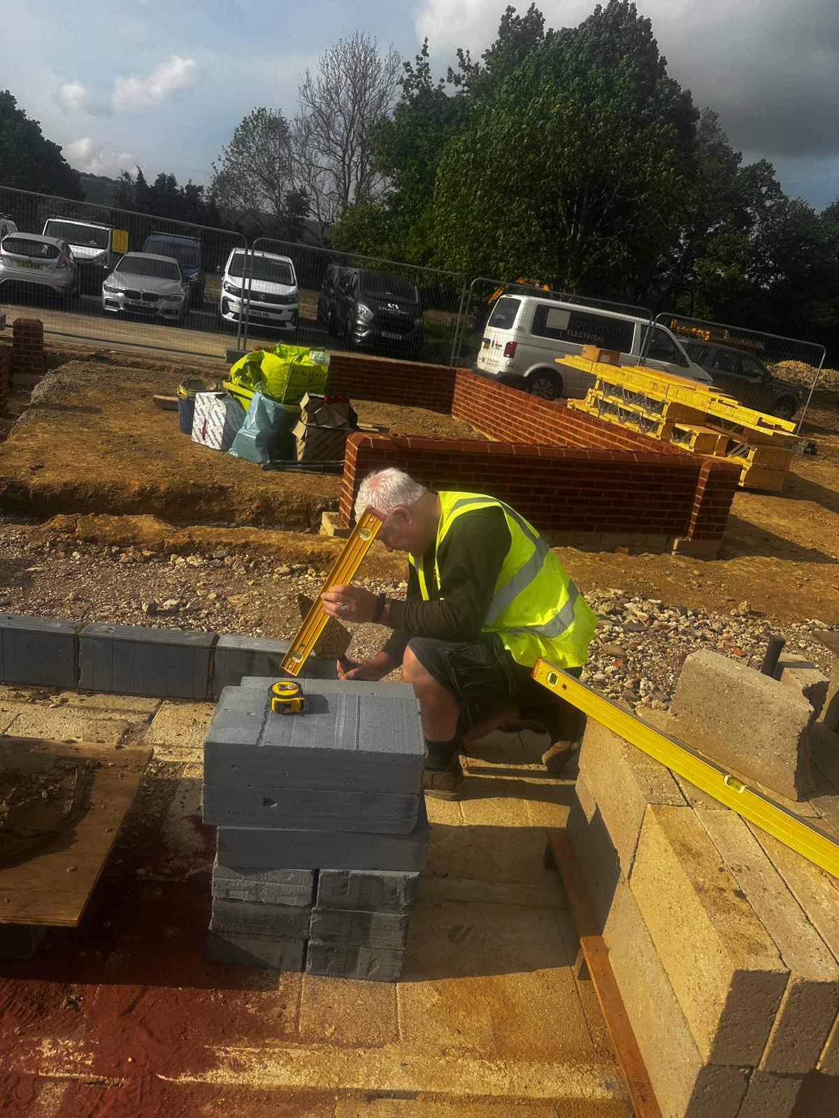 Setting out blockwork on a live new-build plot