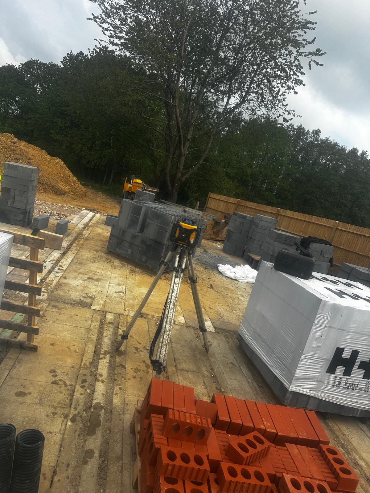 Site set-out with block and brick deliveries ready