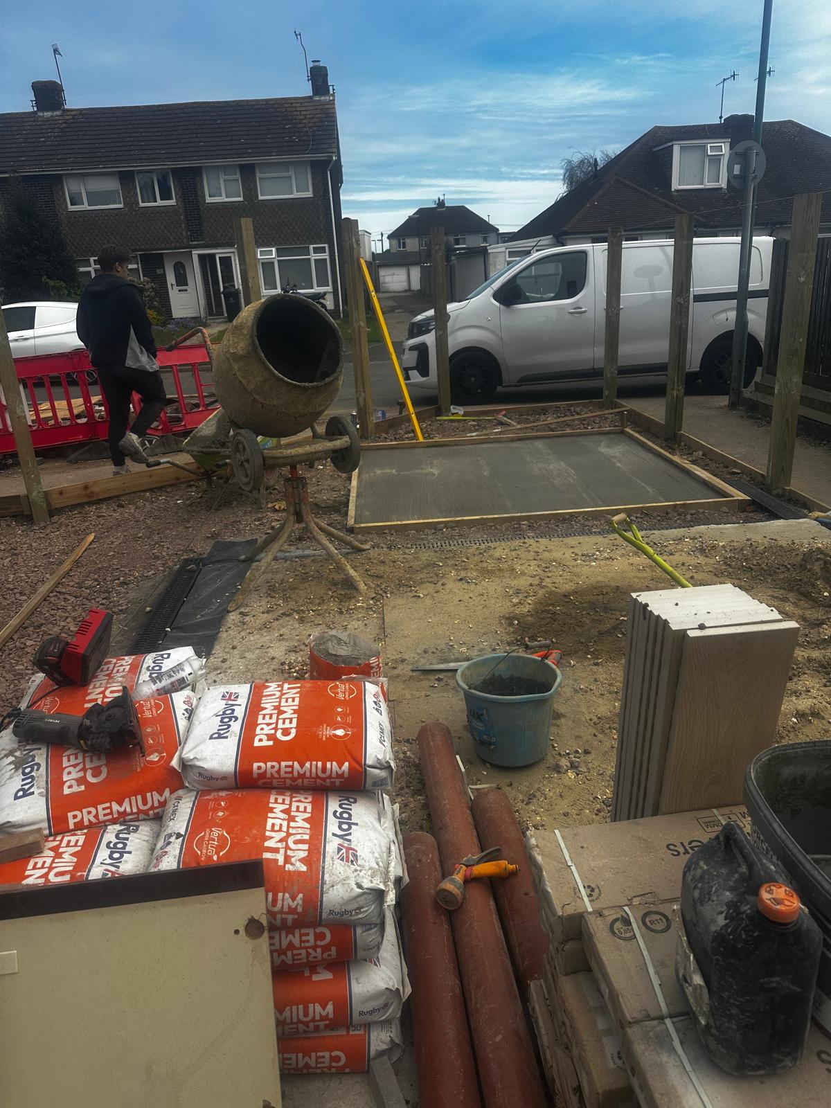 Fresh concrete slab for outbuilding base
