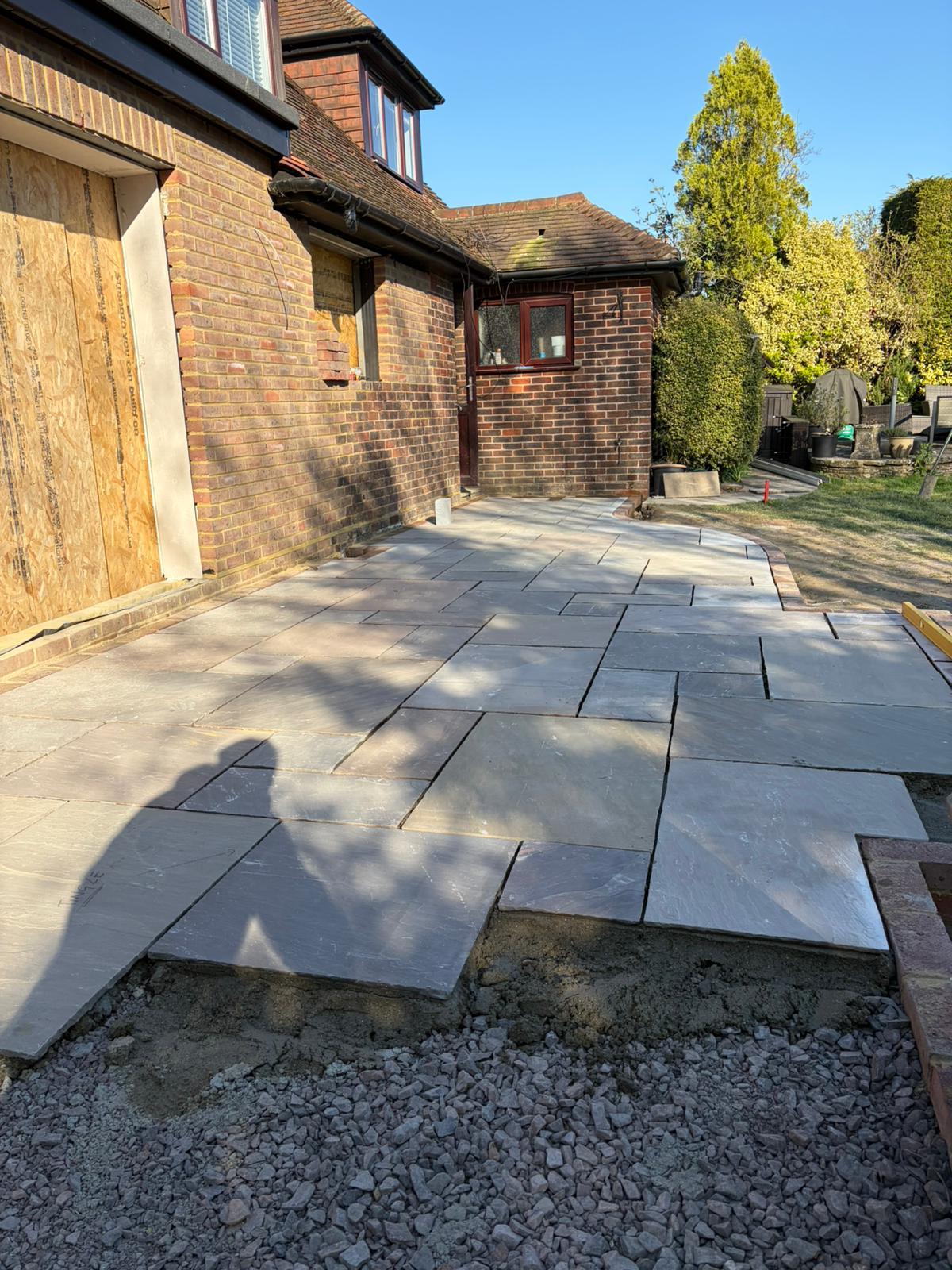 Indian sandstone patio in autumn tones