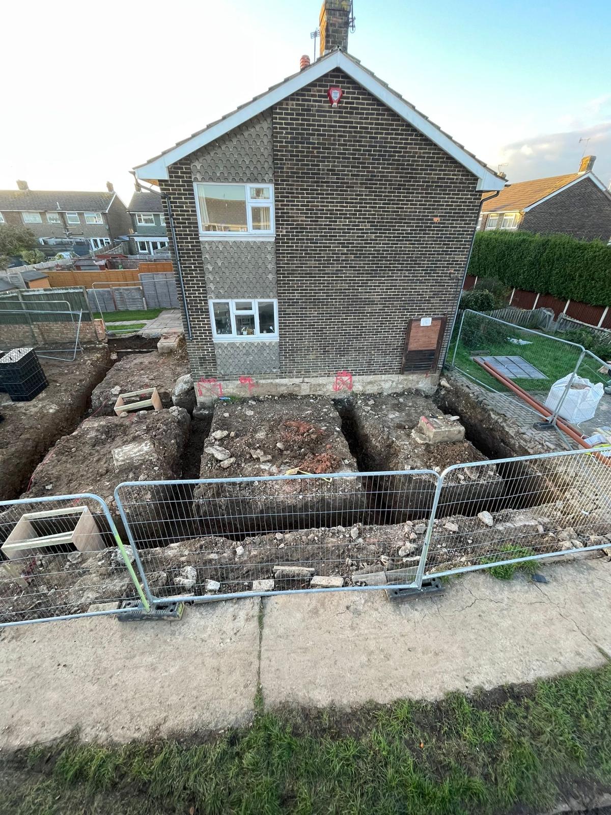 Strip foundations excavated for rear extension