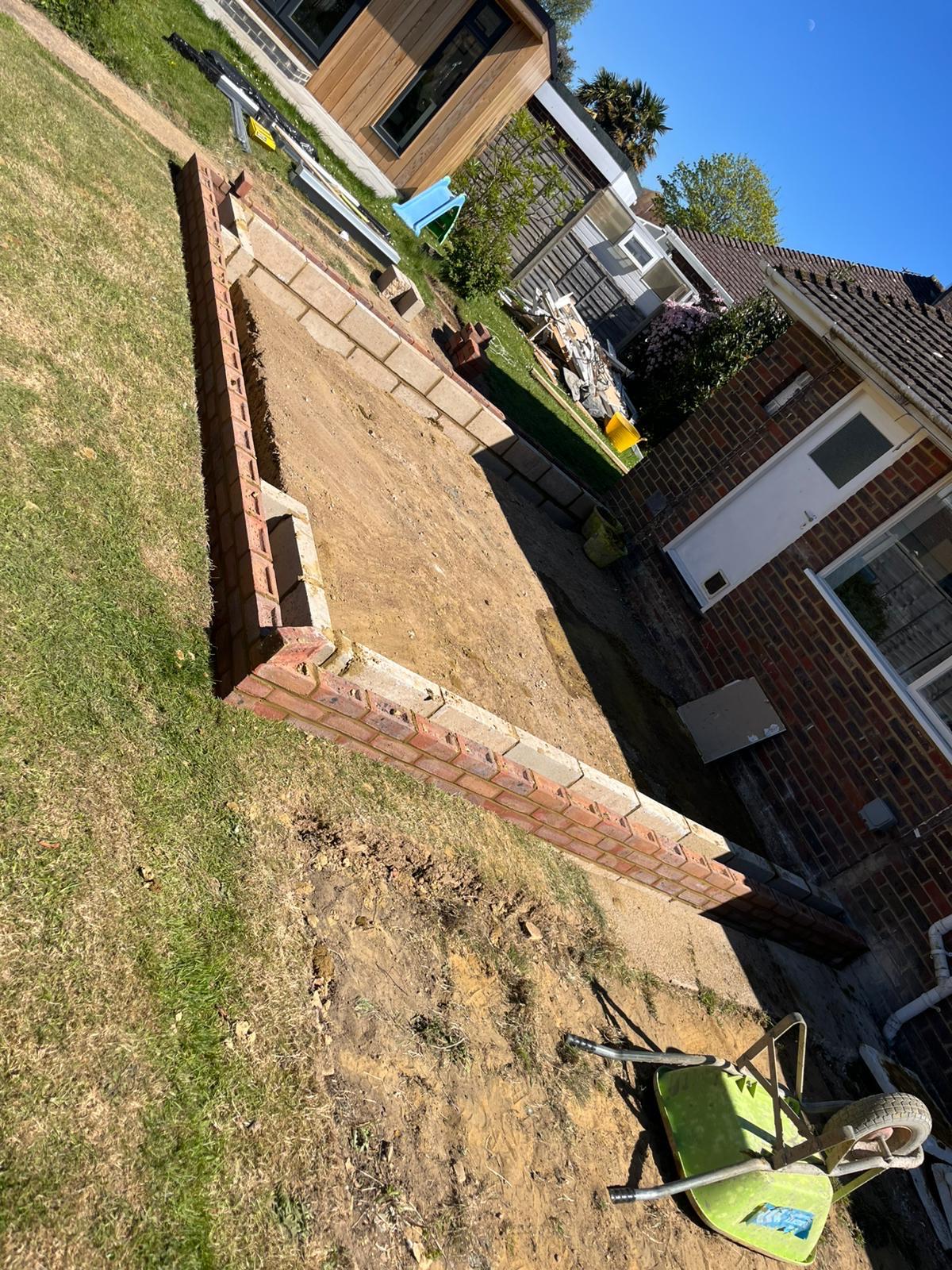 New brick garden boundary wall
