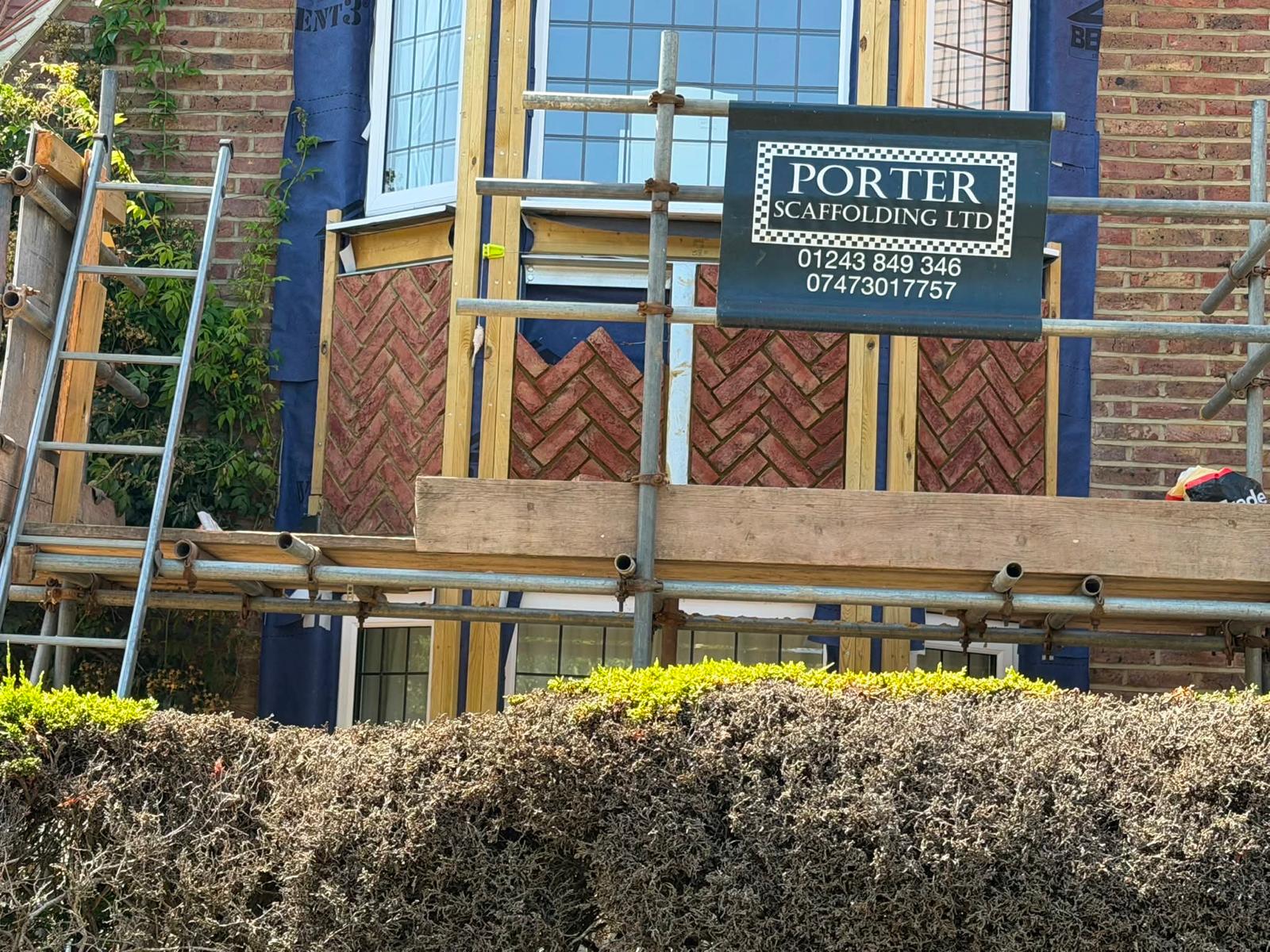 Herringbone brick feature gable on a residential extension